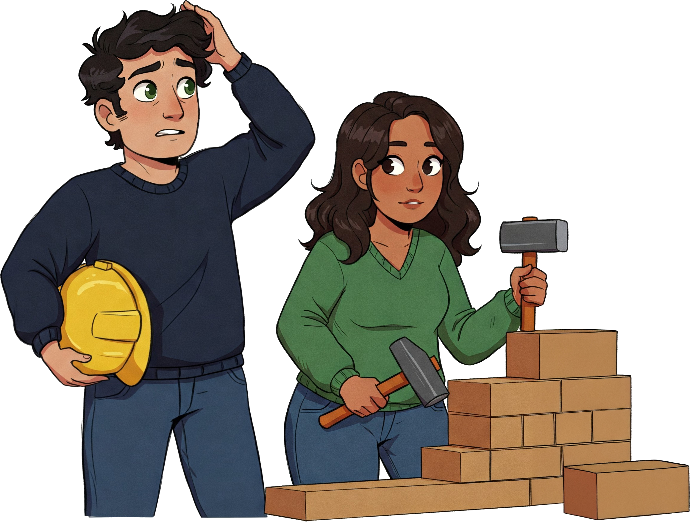 an illusrtation of Emma and Ethan humorously building their website